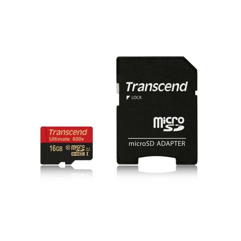 Transcend 16GB microSDHC (Class10) UHS-I 600x (Ultimate) MLC paměťová karta (s adaptérem)