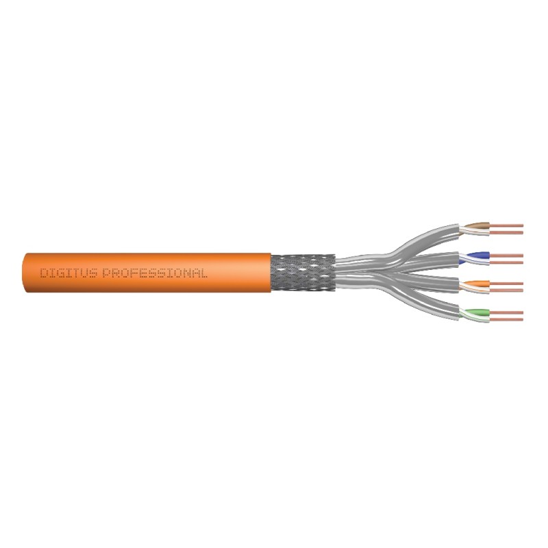 DIGITUS Instalační kabel CAT 7 S-FTP, 1200 MHz Dca (EN 50575), AWG 23/1, 500 m buben, simplex, barva oranžová