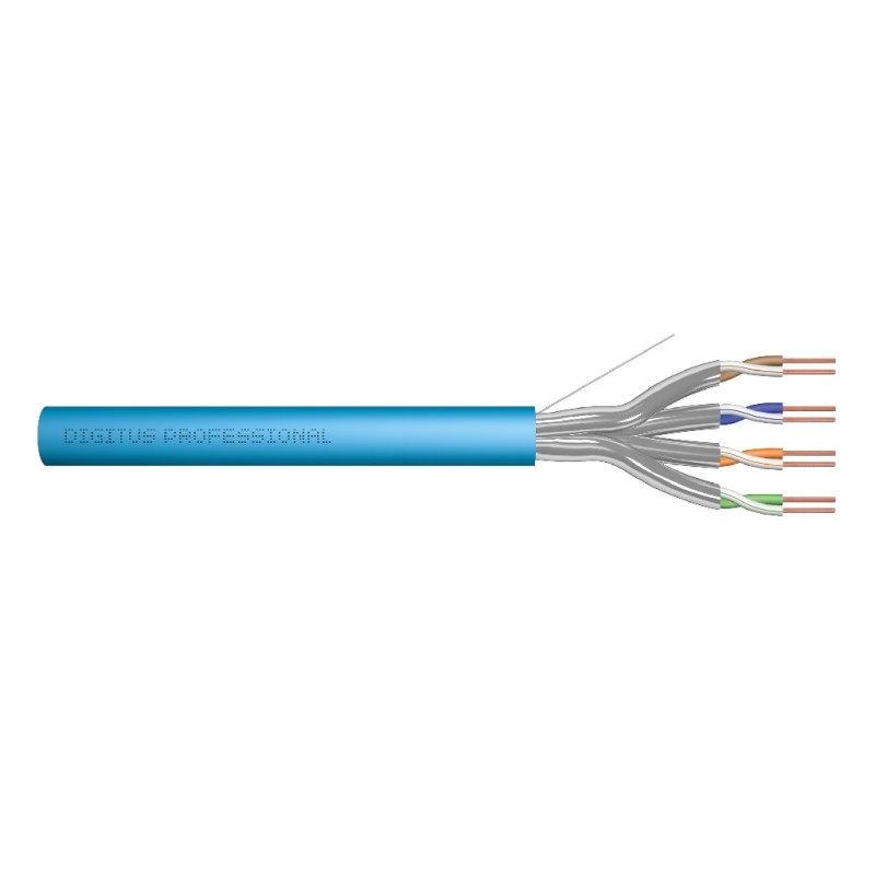 DIGITUS Instalační kabel CAT 6A U-FTP, 500 MHz Eca (EN 50575), AWG 23/1, 500 m buben, simplex, barva modrá