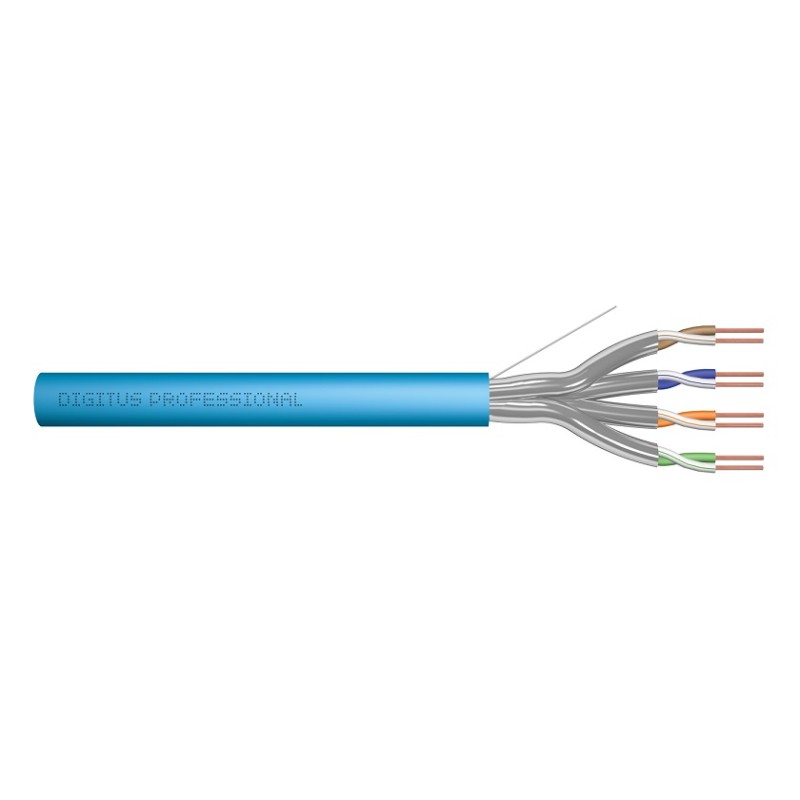 DIGITUS Instalační kabel CAT 6A U-FTP, 500 MHz Eca (EN 50575), AWG 23/1, papírová krabička 100 m, simplex, barva modrá