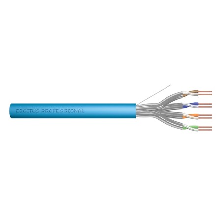 DIGITUS Instalační kabel CAT 6A U-FTP, 500 MHz Eca (EN 50575), AWG 23/1, papírová krabička 100 m, simplex, barva modrá