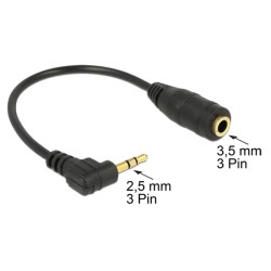 Delock audio stereo kabel 2,5 mm samec pravoúhlý na 3,5 mm samice,3 pin 14 cm