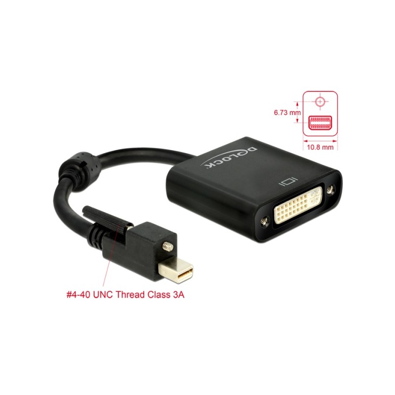 Delock Adaptér mini Displayport 1.2 samec se šroubky DVI samice 4K aktivní černý