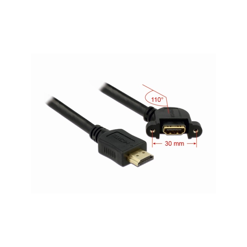 Delock kabel HDMI A samec HDMI A samice přišroubovatelná 110° nahnutá 1 m