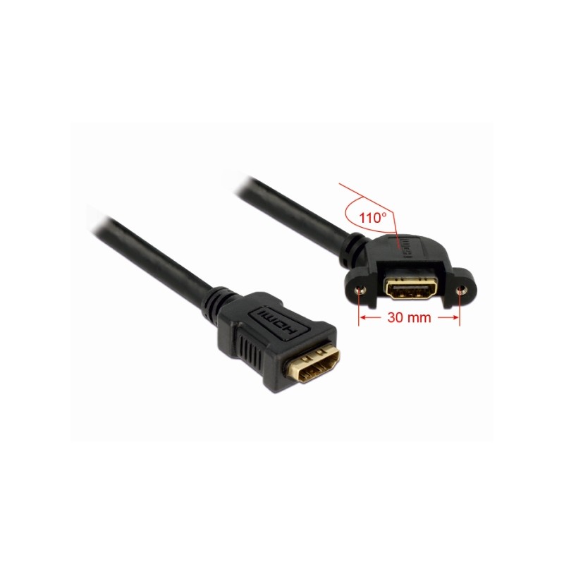 Delock Cable HDMI A samice HDMI A samice přišroubovatelná 110° nahnutá 25 cm