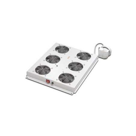 Roof cooling unit for DIGITUS server cabinets, 6 Fans, Switch, Thermostat, 828m3 air circ./h Color grey RAL 7035