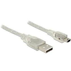 Delock Kabel USB 2.0 Typ-A samec USB 2.0 Mini-B samec 5m transparentní
