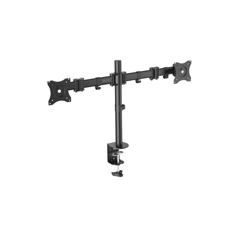 Digitus VESA dvojitý svorkový stolní stojan, 90o otočný, 30o sklopný, otočný 360o, 15"-27" TFT, 100x100, 16Kg, černý