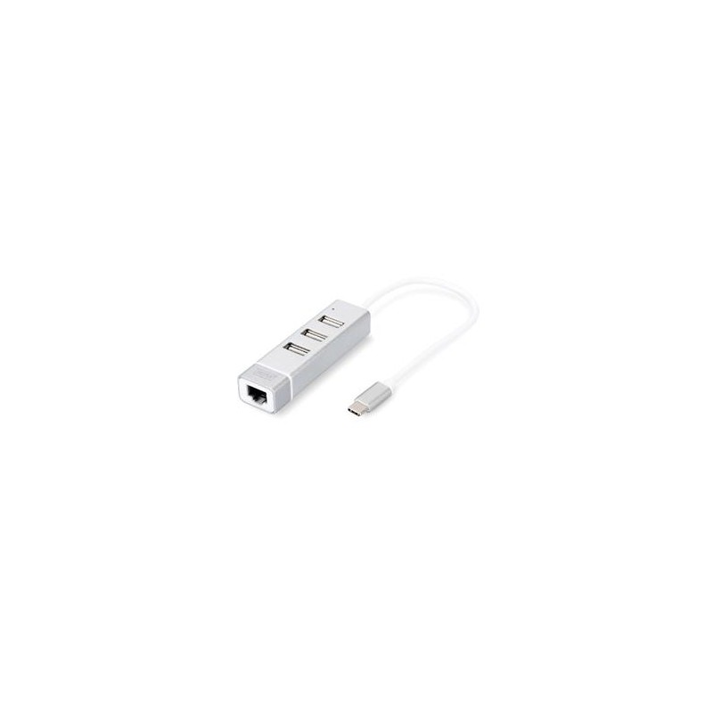 DIGITUS USB 2.0 3-Port Hub & Rychlý Ethernet LAN Adaptér s konektorem typu C