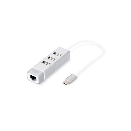 DIGITUS USB 2.0 3-Port Hub & Rychlý Ethernet LAN Adaptér s konektorem typu C