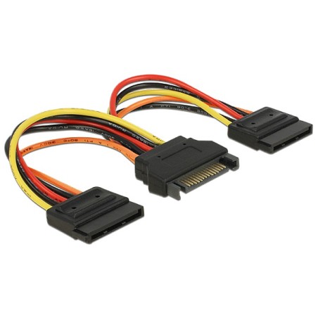 Delock Napájecí kabel SATA 15 pin samec 2 x Power SATA 15 pin samice 15 cm