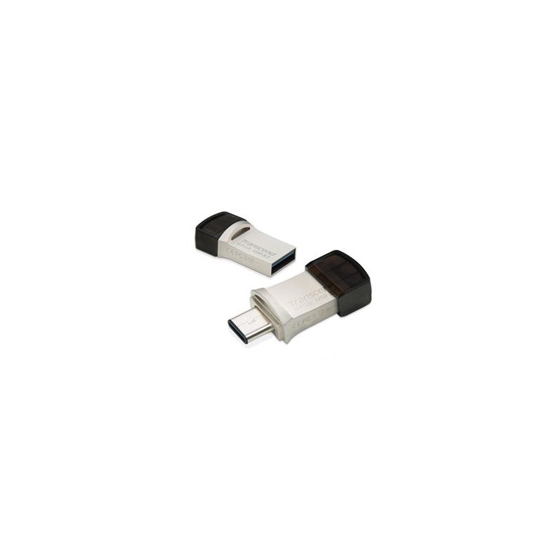 Transcend 64GB JetFlash 890, USB-C/USB 3.1 duální flash disk, malé rozměry, stříbrný kov, odolá prachu i vodě