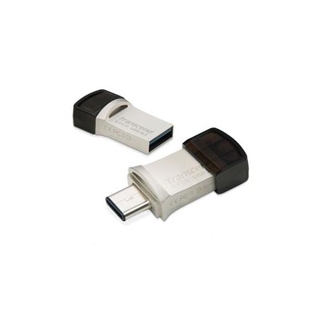 Transcend 64GB JetFlash 890, USB-C/USB 3.1 duální flash disk, malé rozměry, stříbrný kov, odolá prachu i vodě