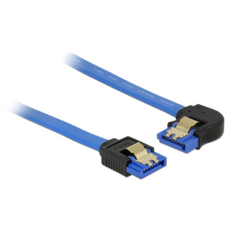 Delock Cable SATA 6 Gb/s receptacle straight SATA receptacle left angled 50 cm blue with gold clips