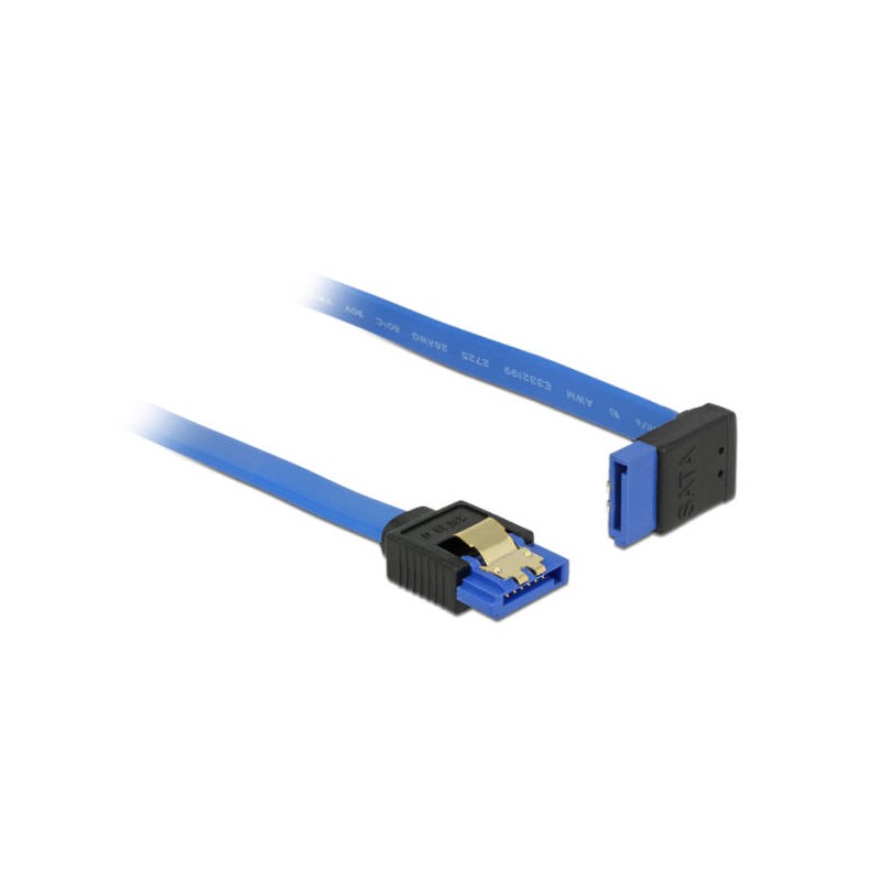 Delock Cable SATA 6 Gb/s receptacle straight SATA receptacle upwards angled 20 cm blue with gold clips