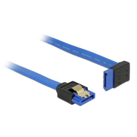 Delock Cable SATA 6 Gb/s receptacle straight SATA receptacle upwards angled 20 cm blue with gold clips