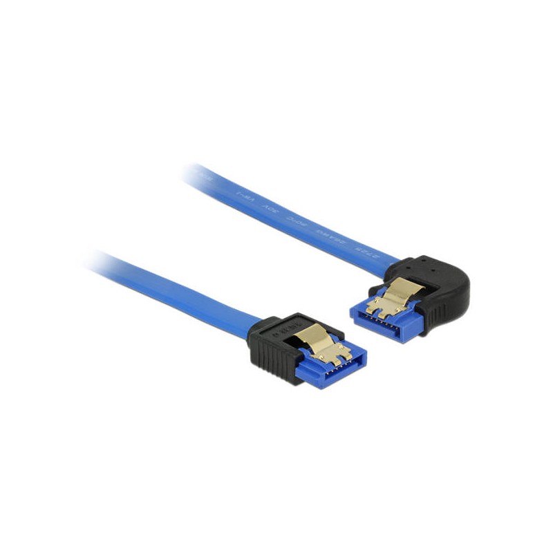 Delock Cable SATA 6 Gb/s receptacle straight SATA receptacle left angled 30 cm blue with gold clips