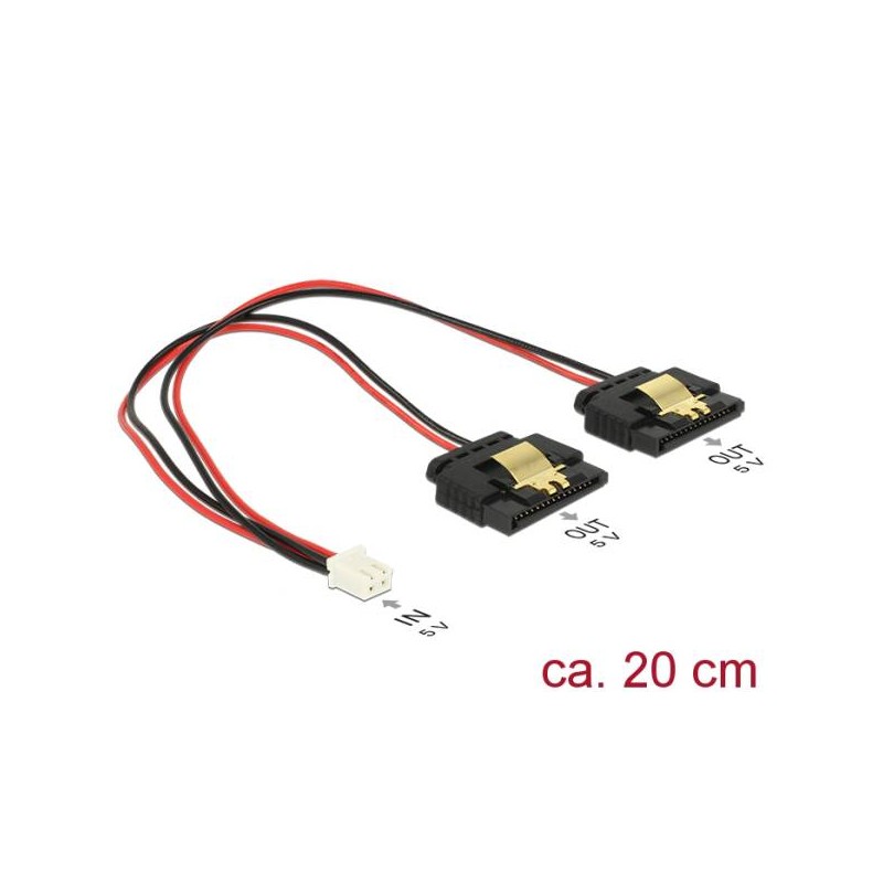 Delock Napájecí kabel 2 pin samice 2 x SATA 15 pin samice (5 V) kovová spona 20 cm