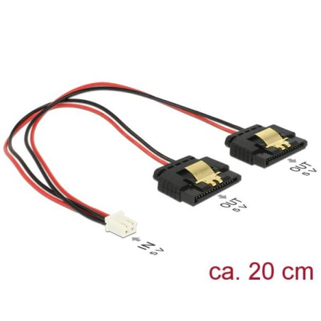 Delock Napájecí kabel 2 pin samice 2 x SATA 15 pin samice (5 V) kovová spona 20 cm