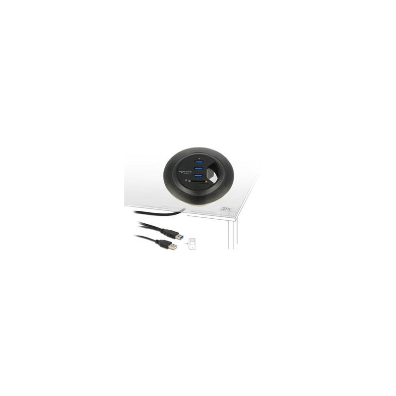 Delock Stolní Hub USB 3.0 3-portový + čtečka SD karet s 2 sloty