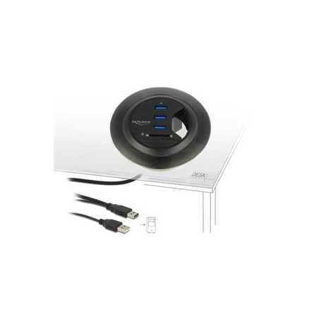 Delock Stolní Hub USB 3.0 3-portový + čtečka SD karet s 2 sloty