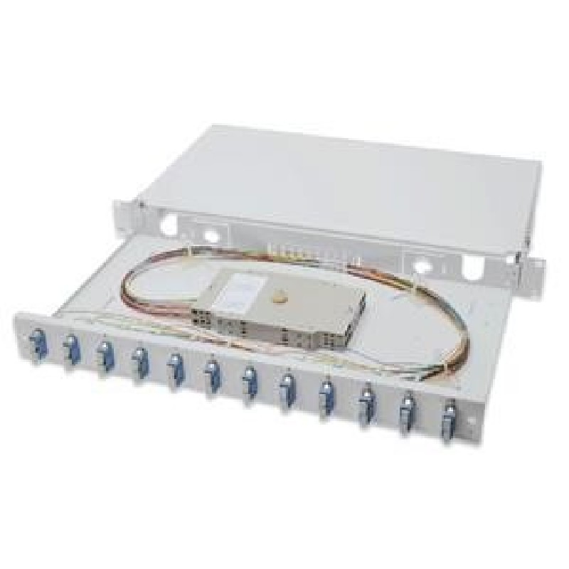 Digitus Fiber Optic Sliding Splice Box, 1U, Equipped 12x SC duplex, incl. M 25 Screw, Splice Cassette Color Pigtails OS2