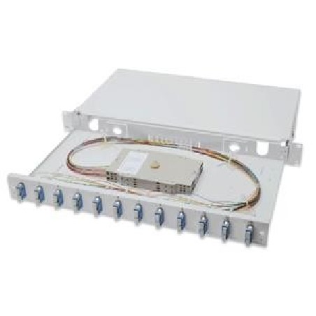 Digitus Fiber Optic Sliding Splice Box, 1U, Equipped 12x SC duplex, incl. M 25 Screw, Splice Cassette Color Pigtails OS2