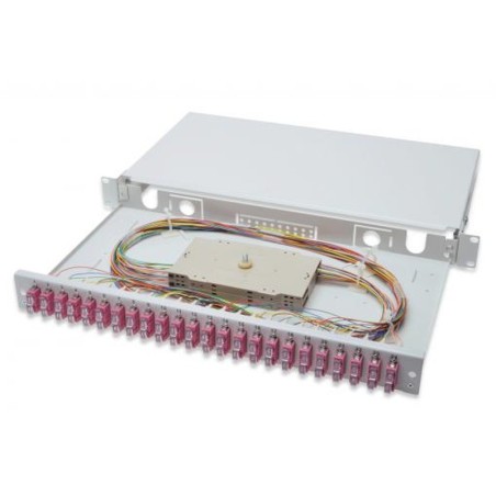 Digitus Fiber Optic Sliding Splice Box, 1U, Equipped 24x SC duplex, incl. M 25 Screw, Splice Cassette OM4 Color Pigtails