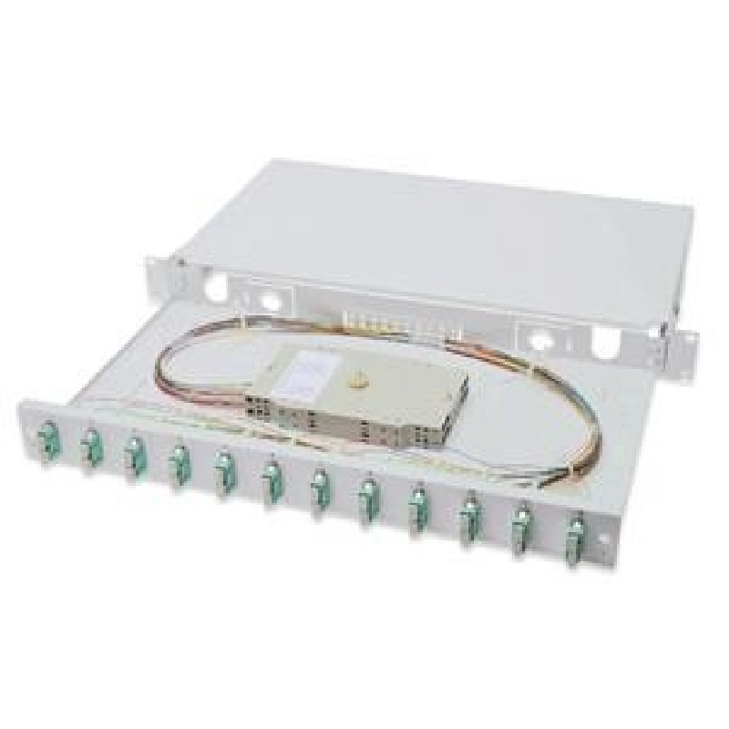 Digitus Fiber Optic Sliding Splice Box, 1U, Equipped 12x SC duplex, incl. M 25 Screw, Splice Cassette Color Pigtails OM3