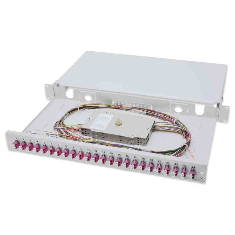 Digitus Fiber Optic Sliding Splice Box, 1U, Equipped 24x LC duplex, incl. M 25 Screw, Splice Cassette Color Pigtails OM4