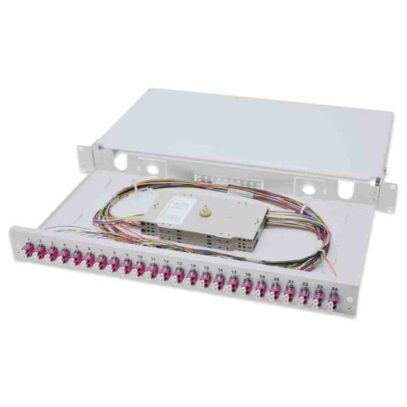 Digitus Fiber Optic Sliding Splice Box, 1U, Equipped 24x LC duplex, incl. M 25 Screw, Splice Cassette Color Pigtails OM4