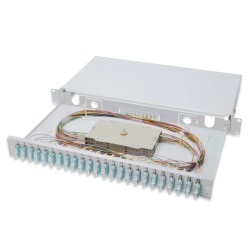 Digitus Fiber Optic Sliding Splice Box, 1U, Equipped 24x SC duplex, incl. M 25 Screw, Splice Cassette OM 3 Color Pigtails