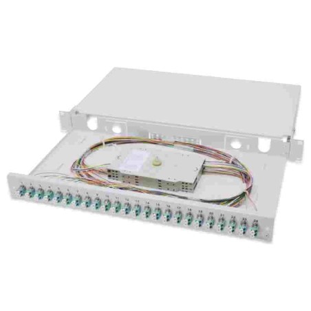 Digitus Fiber Optic Sliding Splice Box, 1U, Equipped 24x LC duplex, incl. M 25 Screw, Splice Cassette OM3 Color Pigtails