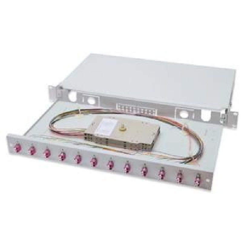 Digitus Fiber Optic Sliding Splice Box, 1U, Equipped 12x LC duplex, incl. M 25 Screw, Splice Cassette Color Pigtails OM4