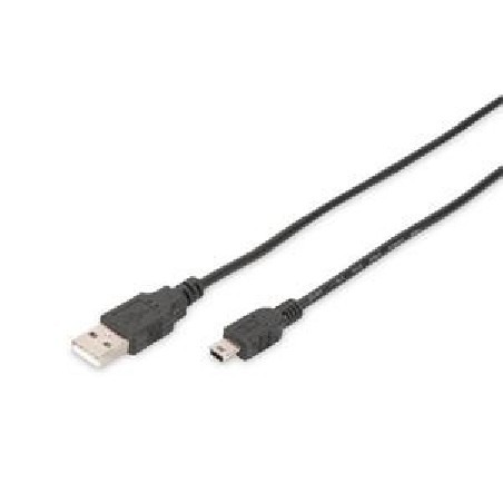 Digitus USB 2.0 connection cable, type A - mini B (5pin) M/M, 1.0m, USB 2.0 conform, bl