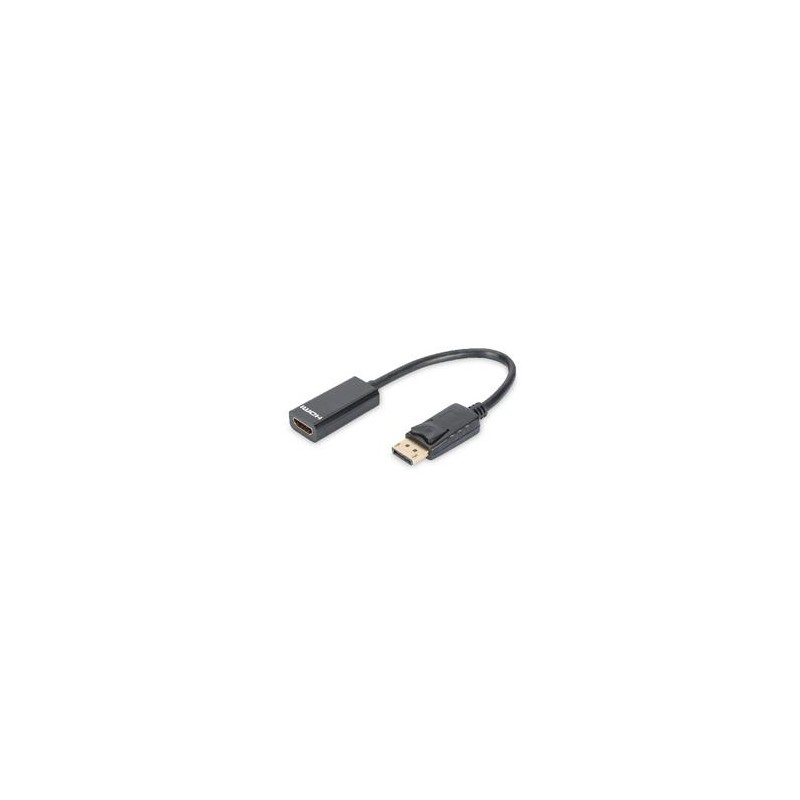 Digitus DisplayPort adapter cable, DP - HDMI type A M/F, 0.15m,w/interlock, DP 1.1a compatible, CE, bl