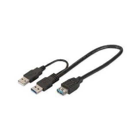 Digitus USB 3.0 Y-adapter cable, type 2xA - A M/M/F, 0.3m, Super Speed, bl