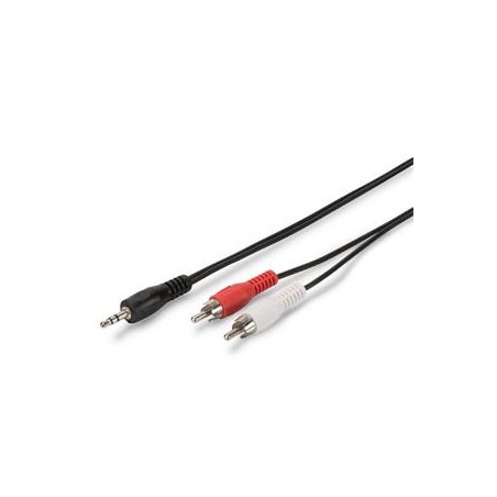 Digitus zvukový adaptérový Kabel, stereo 3,5 mm - 2x RCA 2,50 m, CCS, 2x0,10/10, stíněný, M/M, černý