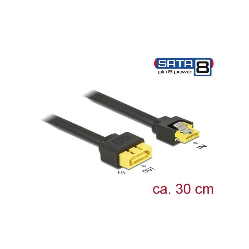 Delock Prodlužovací kabel SATA 6 Gb/s samice SATA samec s pin 8 napájení latchtype 30 cm
