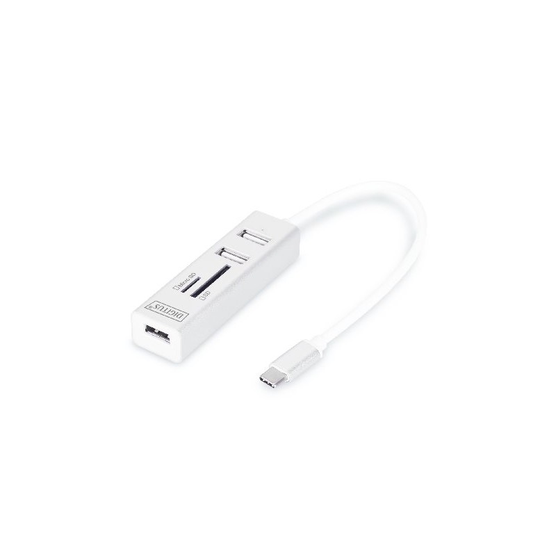 DIGITUS USB 2.0 Type-C s ctečka karet 3x USB 2.0. 1x SD, 1x MicroSD Port, Hliník