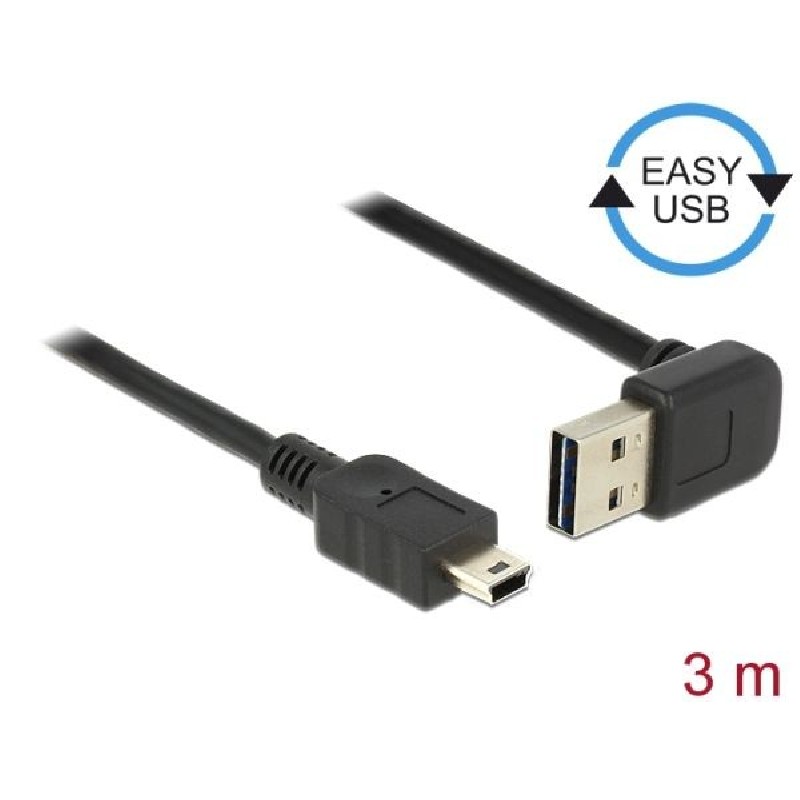 Delock Kabel EASY-USB 2.0 Typ-A samec pravoúhlý nahoru / dolů USB 2.0 Typ Mini-B samec 3 m