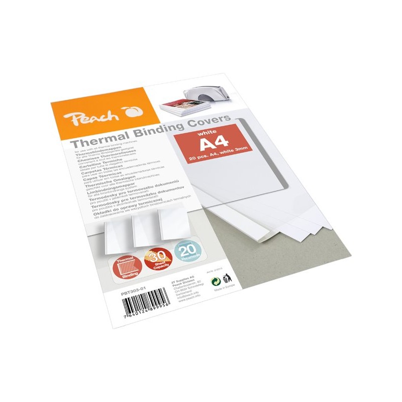 PEACH vazací přebal Thermal Binding Covers A4 3mm, 200 g/m2, bílé, 20 ks