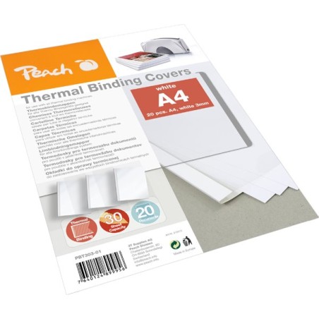 PEACH vazací přebal Thermal Binding Covers A4 3mm, 200 g/m2, bílé, 20 ks