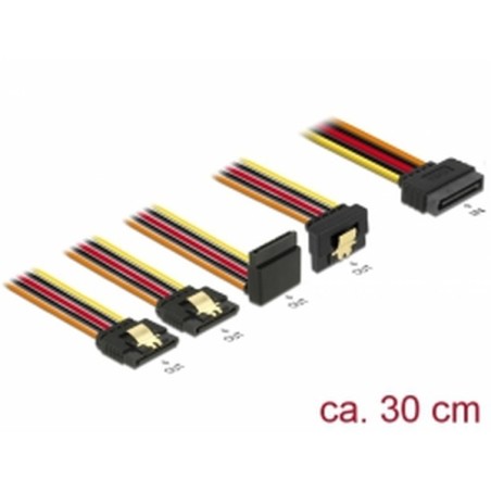 Delock Kabel SATA 15 pin napájecí samec s aretací SATA 15 pin napájecí samice 2 x přímý / 1 x dolů / 1 x nahoru 30 cm