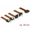 Delock Kabel SATA 15 pin napájecí samec s aretací SATA 15 pin napájecí samice 2 x přímý / 1 x dolů / 1 x nahoru 30 cm