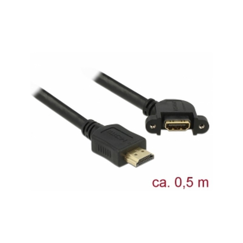 Delock Kabel HDMI-A samec HDMI-A samice montážní panel 110° pravoúhlý 4K 30 Hz 0,5 m