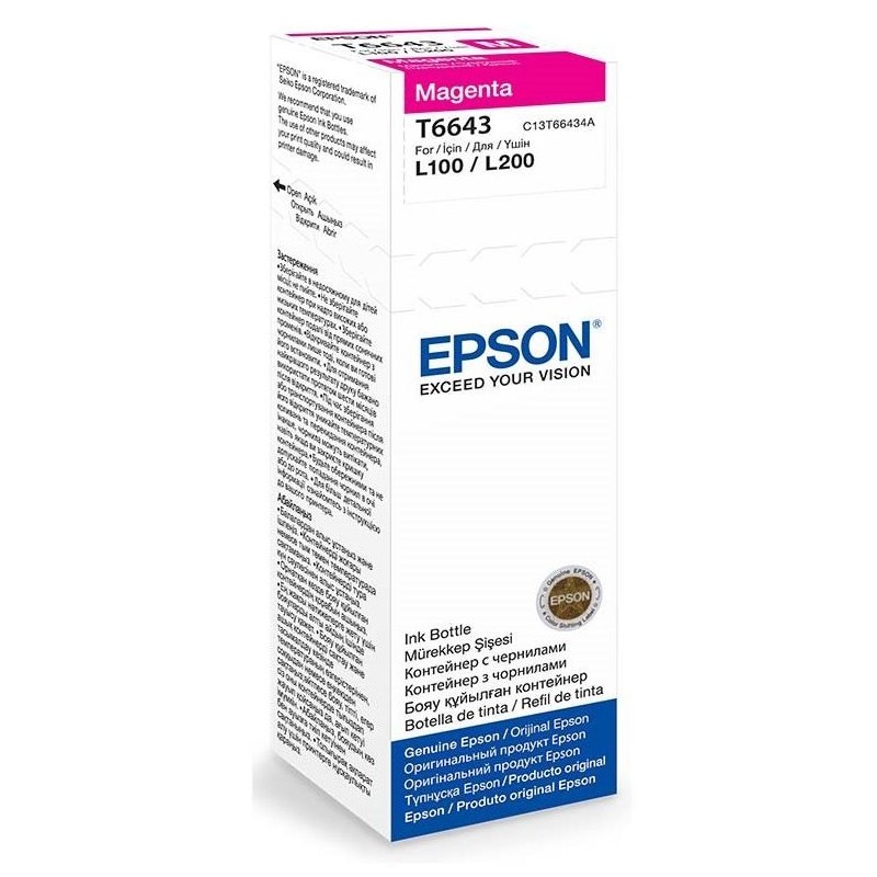 EPSON ink bar T6643 Magenta ink container 70ml pro L100/L200/L550/L1300/L355, BAR 7500 stran