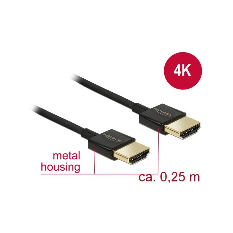 Delock Kabel High Speed HDMI s Ethernetem - HDMI-A samec HDMI-A samec 3D 4K 0,25 m Slim High Quality