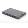 Digirus Univerzální cestovní dokovací stanice, USB 3.1 Type C, 4K, HDMI, VGA, 2x USB-C, 2x USB3.0, RJ45, MicroSD, SD / MMC