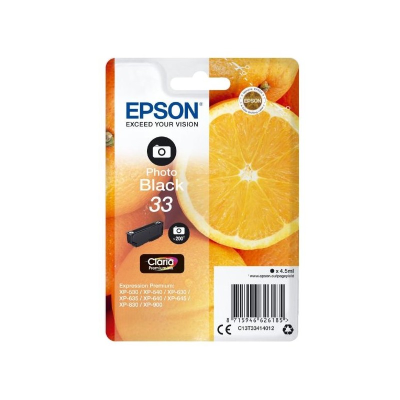 EPSON ink čer Singlepack "Pomeranč" Photo Black 33 Claria Premium Ink